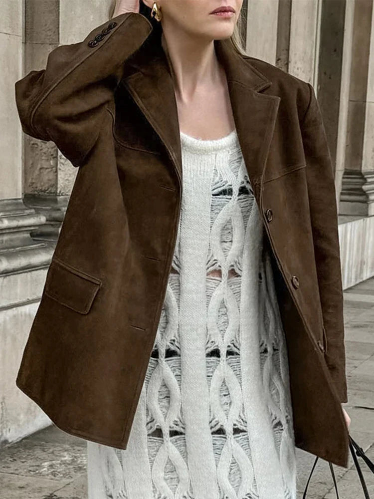 Fashion Turn Down Collar Suit Jacket for Women Casual Long Sleeve Single Breasted Female Coats Autumn Office Ladies Suits