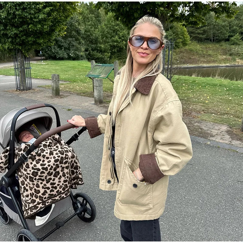 Casual Panelled Pockets Jackets Women Casual Patchwork Lapel Long Sleeves Single Breasted Coat Autumn Lady Loose Outfits