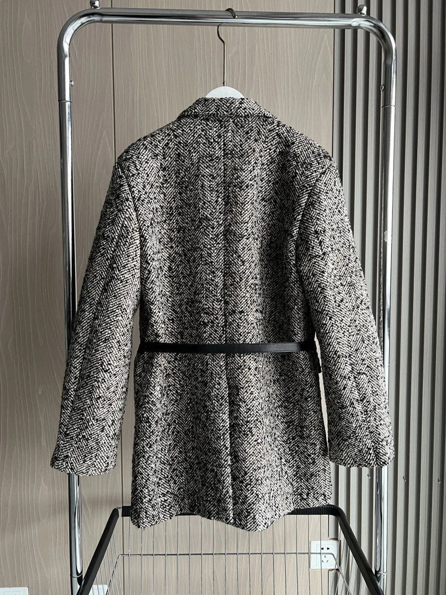 Autumn/Winter New women's ZW series with belt tweed loose version of waist waist suit jacket 3736247