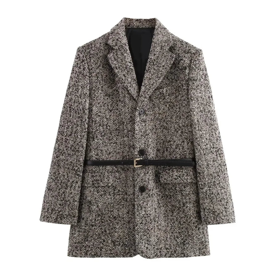Autumn/Winter New women's ZW series with belt tweed loose version of waist waist suit jacket 3736247