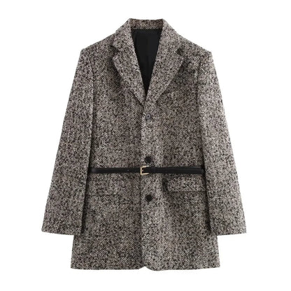 Autumn/Winter New women's ZW series with belt tweed loose version of waist waist suit jacket 3736247