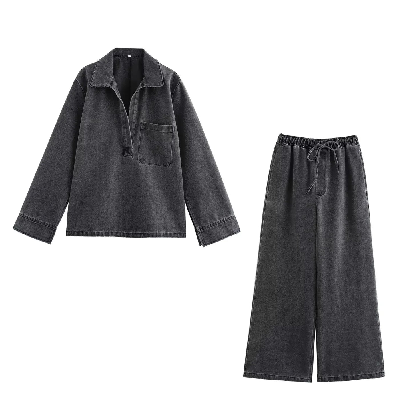 Denim Jacket Pants Set Outfits Women Autumn Winter Blue Pockets Loose 2 Pcs Set Casual Female Matching Set Retro