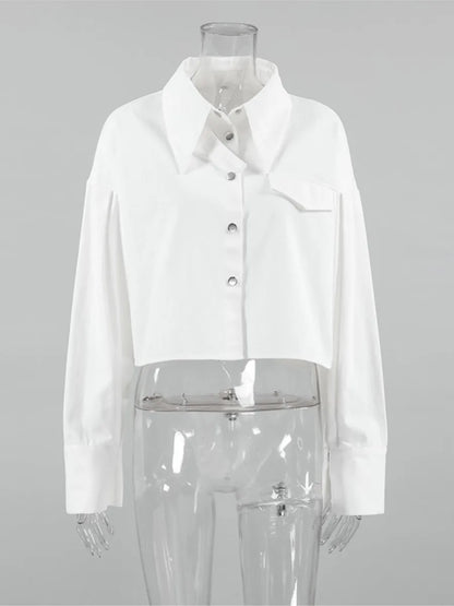 White Shirts For Women Autumn New Single Breasted Long Sleeve Loose Blouse Streetwear Fashion Casual Lapel Collar Blouses