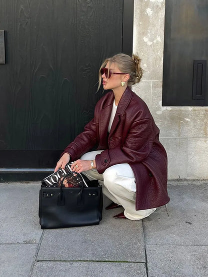 Chic New Lapel Solid Color Women's Jacket Casual Pocket Long Sleeved Single Breasted Coat Autumn Versatile High Streetwear