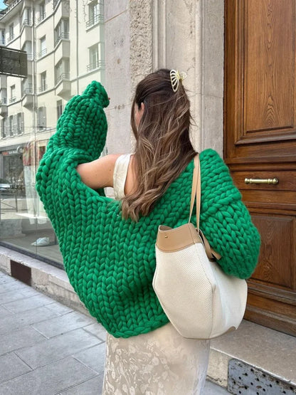 Knitted Twist Chic Cardigans Women Elegant Long Sleeve Loose O-neck Sweaters Female Autumn Vintage All-match Coats Tops