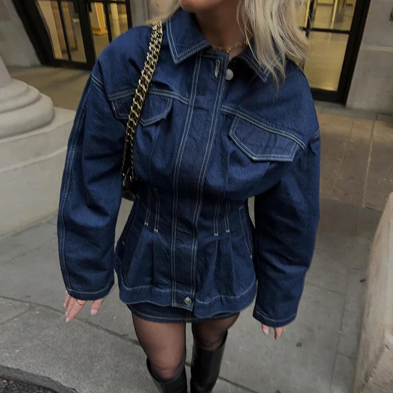 Retro Slim Waist Jeans Jacket Women Loose Button Long Sleeves Washed Denim Jackets Tops 2025 Spring Casual Lady New In Outerwear