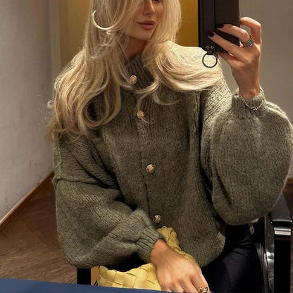 Loose Knitted Sweater Cardigan Women 2024 Autumn Single Breasted O Neck Fashion Top Office Female Casual Coat Female Outfit Top