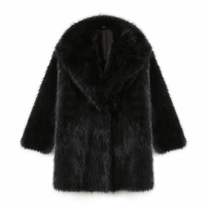 Lapels Faux Fur Coat Women Winter Brand Designer Fluffy Fox Fur Jacket Luxury Furry Overcoats Girl Stylish Long Outerwear