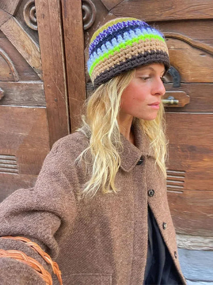 Brown Single Breasted Woolen Overcoat For Women Elegant Lapel Pockets Long Sleeve Jacket 2024 Autumn Casual Lady Commuting Coats