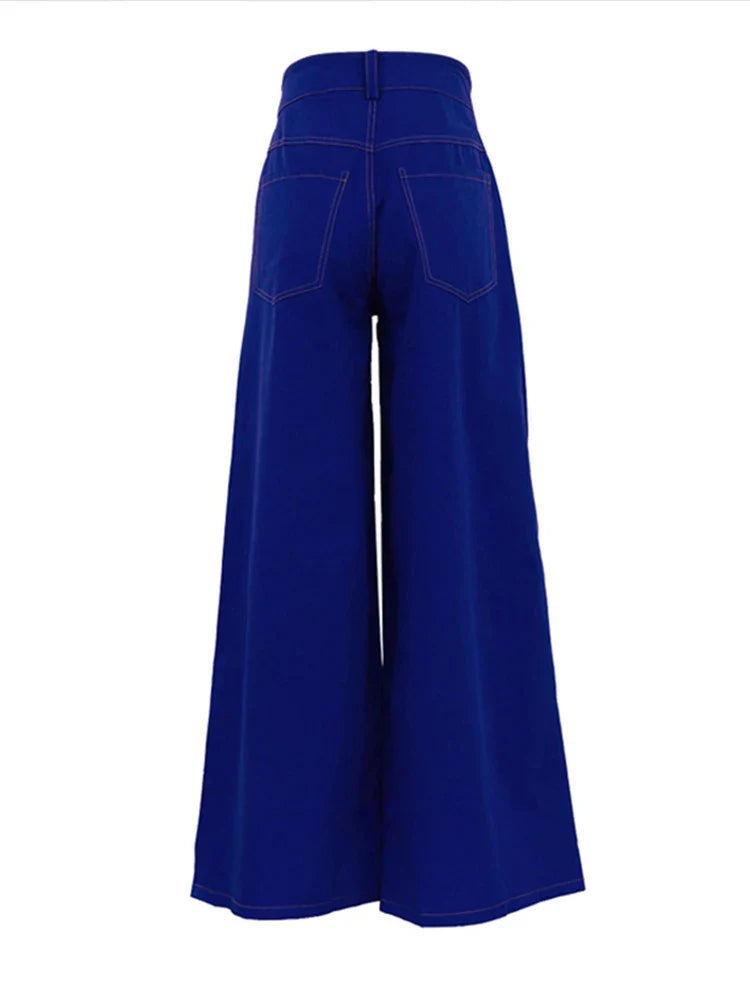 Wide Leg Fashion Pleated Pants For Women Loose High Waist Straight Striped Blue Street Pants Female 2025 Spring Street Trousers