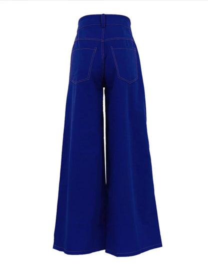 Wide Leg Fashion Pleated Pants For Women Loose High Waist Straight Striped Blue Street Pants Female 2025 Spring Street Trousers