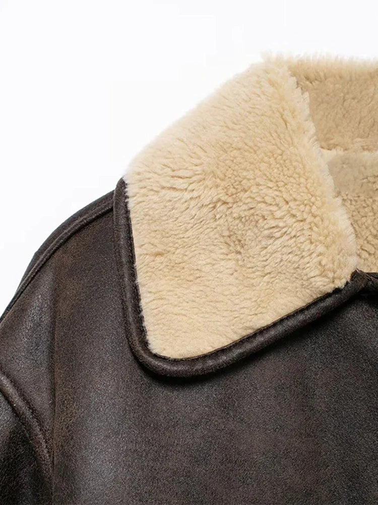 Women Double Sided Jacket Winter Casual Packet Faux Leather Jackets Single Breasted Lapel Female Coat New Commuter Outerwear