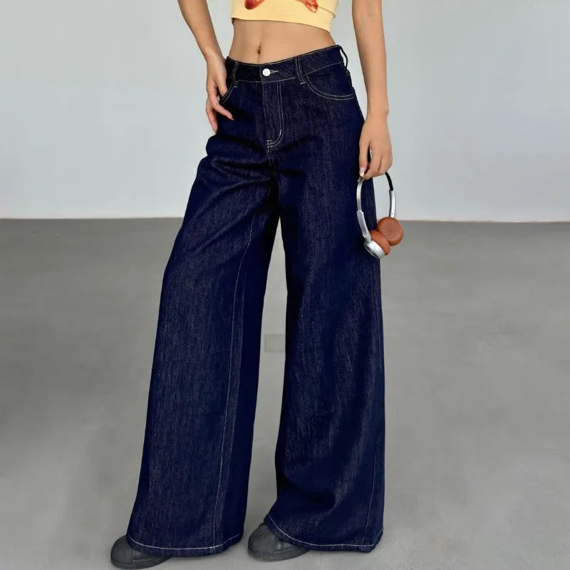 Y2k Vintage Blue Jeans Woman America Retro Baggy Harajuku Casual Denim Pants Korean Style Wide Leg High Waist Trousers