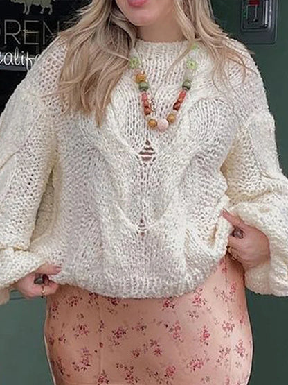 Vintage Knit Women Sweaters Lazy O-neck Full Sleeves Twist Female Pullover Autumn Winter Casual Oversize Lady Knitwear Tops