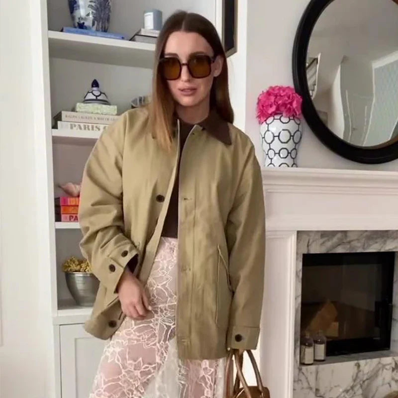 Casual Panelled Pockets Jackets Women Casual Patchwork Lapel Long Sleeves Single Breasted Coat Autumn Lady Loose Outfits