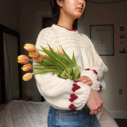 Autumn Knitted Sweater Vintage Heart Pattern Long Sleeve O Neck Loose Knitwear Y2K Aesthetic Grunge Loose Fit Pullovers Jumpers