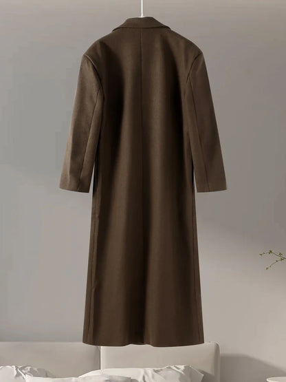 Casual Brown Wool Long Coats for Women Loose Turn Down Collar Double Breasted Female Overcoat Autumn Winter Street Lady Outwear