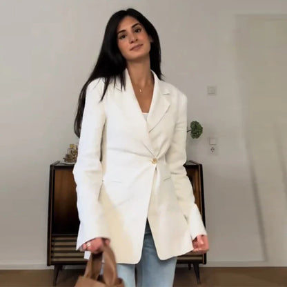 Vintage Solid Single Button Suit Jacket Women Elegant Slim Lapel Blazer Jackets Female New Spring Chic Street Office Outwear