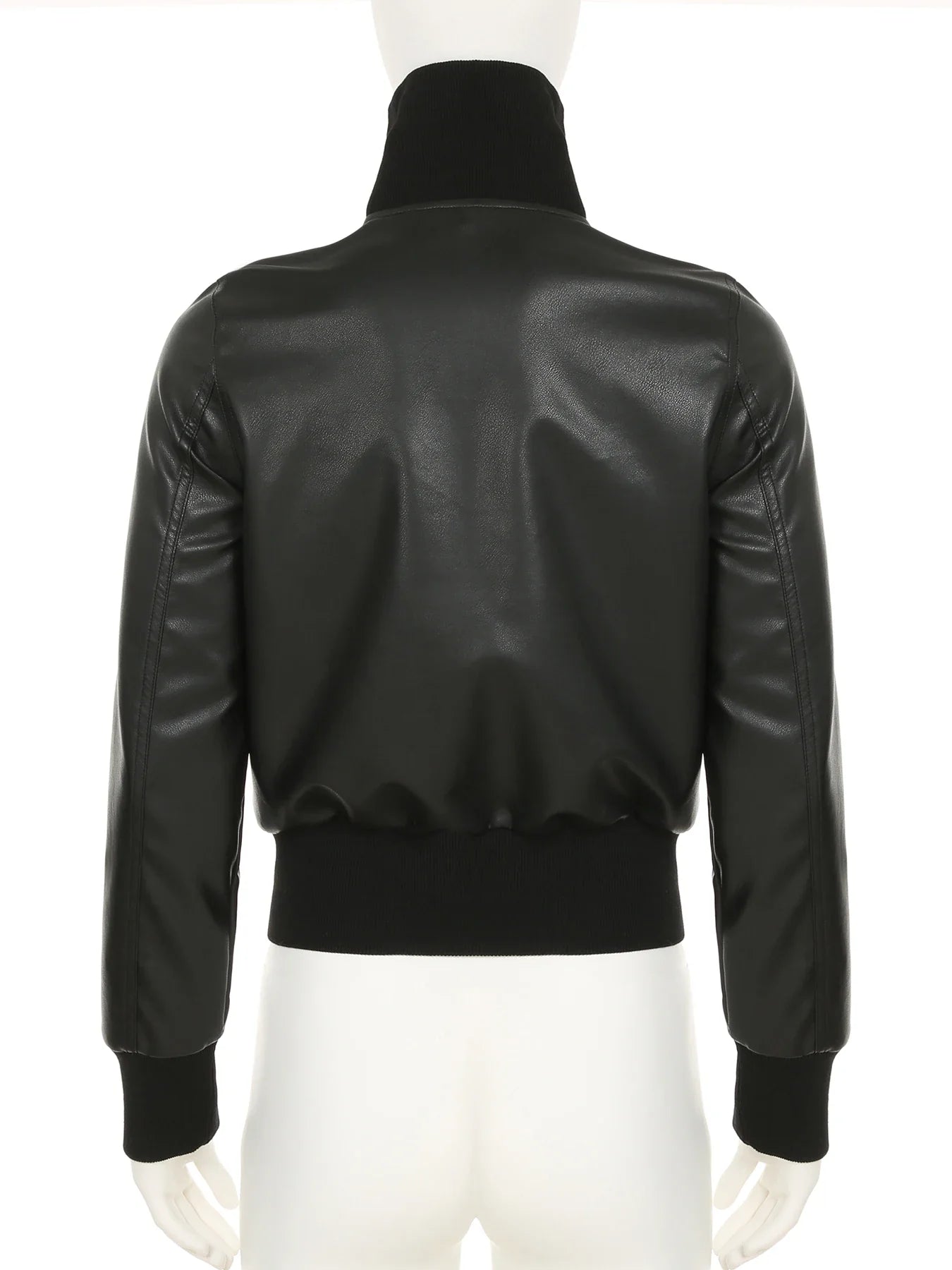 Locomotive Style Solid Pu Leather Jackets Casual Stand Collar Zipper Long Sleeve Coats Women Autumn Winter Ladies