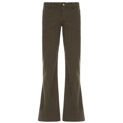 Women Corduroy Flare Pants Retro Green Low Waisted Skinny Boot Cut Trousers Autumn Y2K Streetwear Outfits Casual