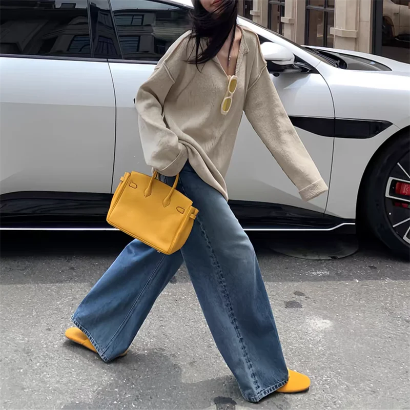 Women's Washing Blue Vintage Street Wide-leg Jeans Cool Girl Baggy Pants Fashion Bottoms Female High Waist Straight Trousers