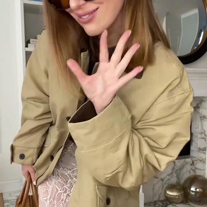 Casual Panelled Pockets Jackets Women Casual Patchwork Lapel Long Sleeves Single Breasted Coat Autumn Lady Loose Outfits