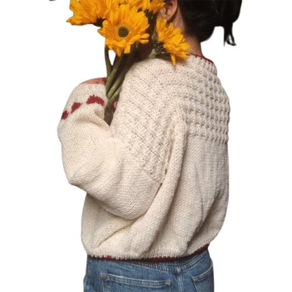 Autumn Knitted Sweater Vintage Heart Pattern Long Sleeve O Neck Loose Knitwear Y2K Aesthetic Grunge Loose Fit Pullovers Jumpers