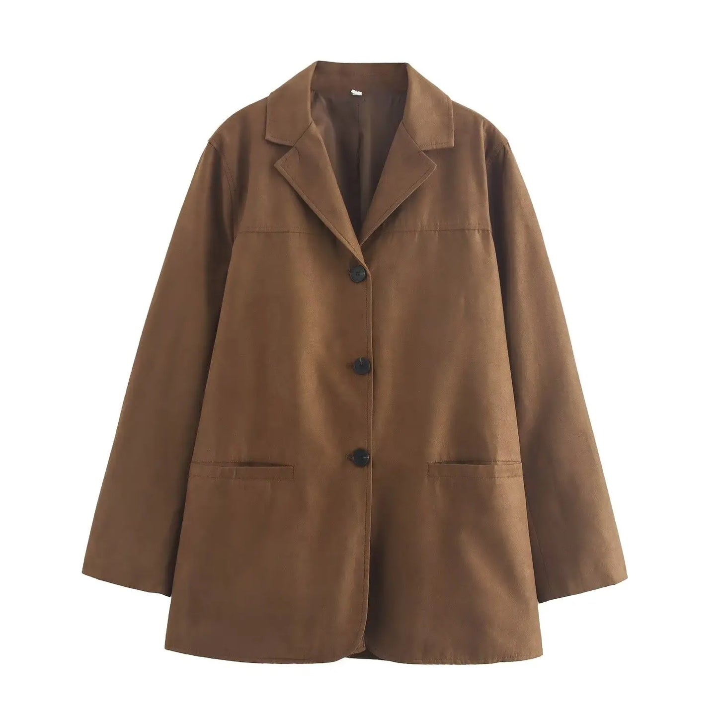 Turn Down Collar Brown Autumn Jacket for Women Casual Single Breasted Long Coat Jacket Female Winter Jacket Back Slit