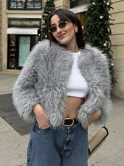 Faux Fur Jackets Women Casual Loose Warm Soft Cardigan Coats Female 2024 Winter Fashion Solid Long Sleeves Outwears Lady