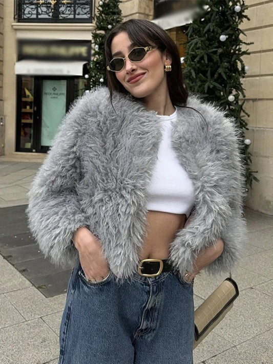 Faux Fur Jackets Women Casual Loose Warm Soft Cardigan Coats Female 2024 Winter Fashion Solid Long Sleeves Outwears Lady