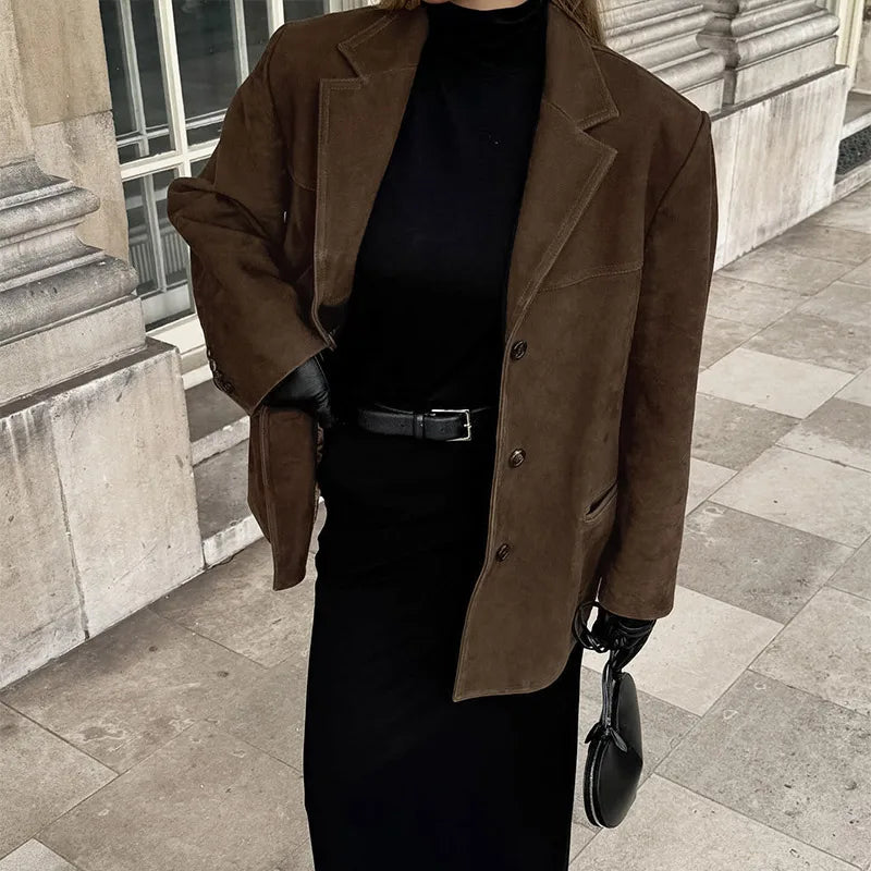 Fashion Turn Down Collar Suit Jacket for Women Casual Long Sleeve Single Breasted Female Coats Autumn Office Ladies Suits