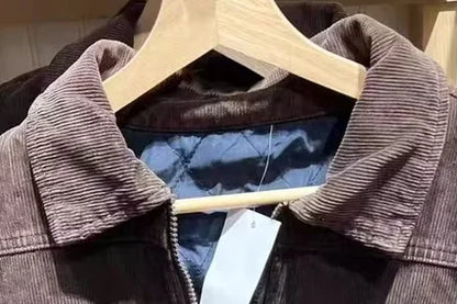 Casual Women Jacket Autumn Fashion Ladies Vintage Brown Corduroy Short Comfortable Zipper Jacket For Women's Chic Tops