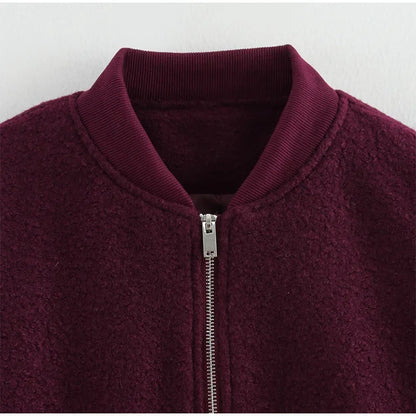 Casual Zipper Long Sleeve O-neck Coat for Women Spring New Solid Loose Female Jacket Vintage Ladies Outwear Top High Street