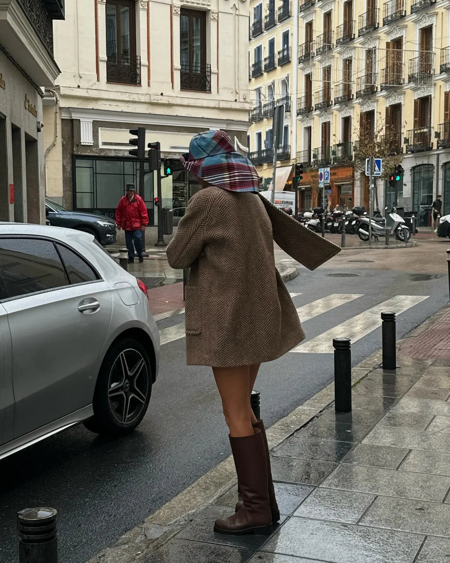 Retro Striped Scarf Collar Wool Blends Jacket Women Chic Pockets Single Breasted Full Sleeve Coat Lady New Elegant Outwear