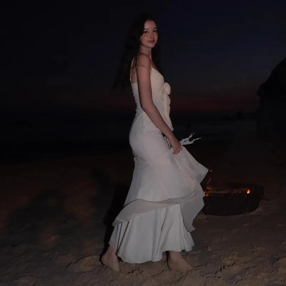 Apricot V-neck with Floral Dress Women Strapped Sleeveless Elegant Vintage Clothing Lady Streetwear Vestidos Bodycon