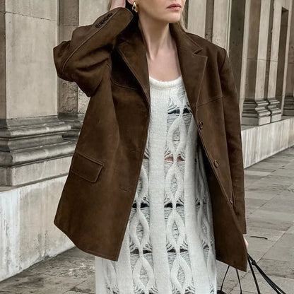 Fashion Turn Down Collar Suit Jacket for Women Casual Long Sleeve Single Breasted Female Coats Autumn Office Ladies Suits