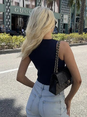 Summer New Solid Knitted Vest Women Sexy Fashion V-neck Single Breasted Sleeveless Tank Tops Streetwear Vintage Camis Femme