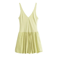 Elegant Party Dress Women Fashion V Neck Sleeveless Slim Backless Threaded Stitching Mini Dress Female Summer Balloon Dress 2024