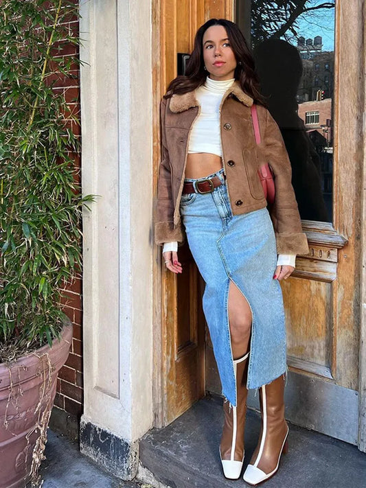 Solid Color Elegant Thicken Lapel Short Jacket Winter New Woman Single Breasted With Pockets Coat High Street Outerwear