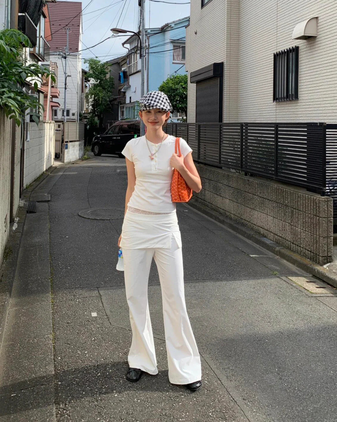 Women Lace Patch Strap Bootcut Pants white