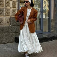 Stain Long Skirt For Women Solid Color Loose High Waist Female Skirt Streetwear Folds A-Line Hem Female Skirts Fashion