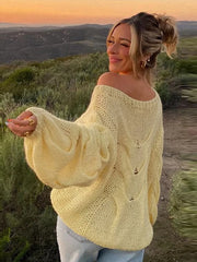 Vintage Knit Women Sweaters Lazy O-neck Full Sleeves Twist Female Pullover Autumn Winter Casual Oversize Lady Knitwear Tops