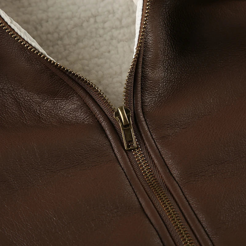 Casual Solid Patchwork Pu Leather Jackets Basic Turn-Down Collar Long Sleeve Coats Women Autumn Winter Fashion Lady