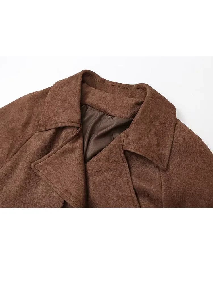 Female New Elegant Windbreaker Turn-Down Collar Long Sleeves Belt Solid Autumn Women's Double Breasted Trench Coat Mujer