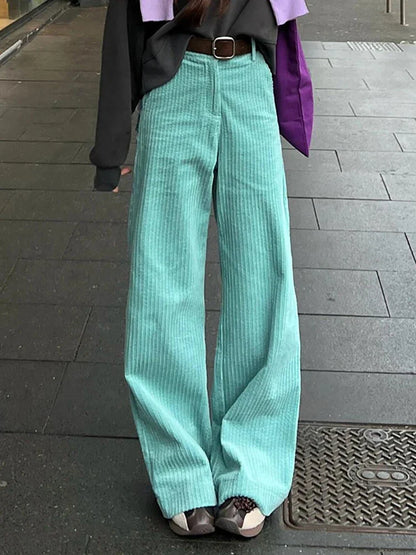 Women Striped Corduroy Wide Pants Plain High Rise Straight Loose Casual Draped Long Trousers Korean Vintage Autumn Clothes