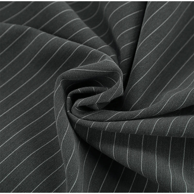 Women Striped Skirt Set Stand Collar Single Breasted Top High Waist Pleated Skirts 2024 Summer Fall New Fashion Lady Office Suit