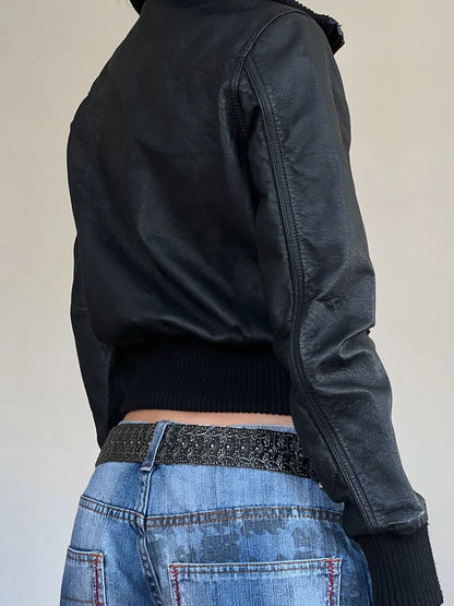 Locomotive Style Solid Pu Leather Jackets Casual Stand Collar Zipper Long Sleeve Coats Women Autumn Winter Ladies