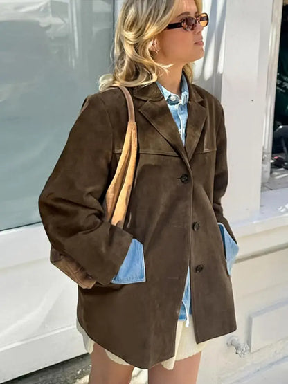 Fashion Turn Down Collar Suit Jacket for Women Casual Long Sleeve Single Breasted Female Coats Autumn Office Ladies Suits