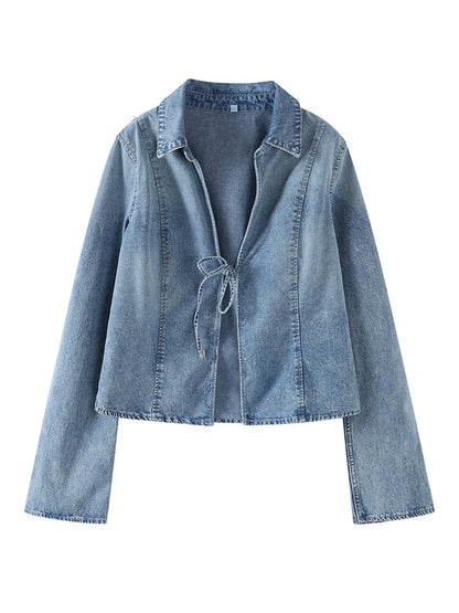 Women's Denim Jacket Without Buckle Tie Up Slim Fit Female Jacket New Baseball Jersey Casual Summer Autumn Simple Jacket