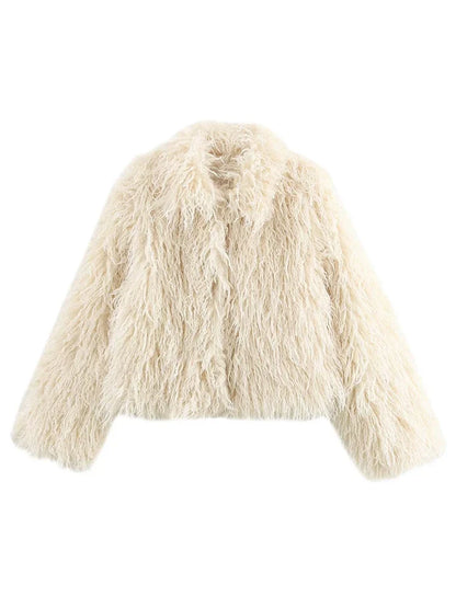 Elegant White Faux Fur Coat Women's 2025 Oversized Winter Jacket Fashion Loose Long Sleeve Warm Outwear Streetwear Office Casual